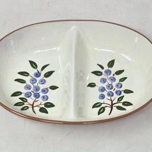 Vintage Stangl Pottery Blueberry Pattern Divided Serving Dish Bowl