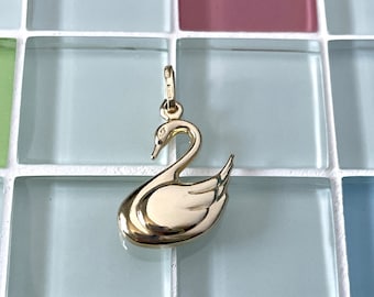 14K Solid Gold Swan Pendant Coquette Real Gold Italian Swan Charm Romantic Old Money Aesthetic Gift for Her Bird Charm 14k Mother's Day Gift