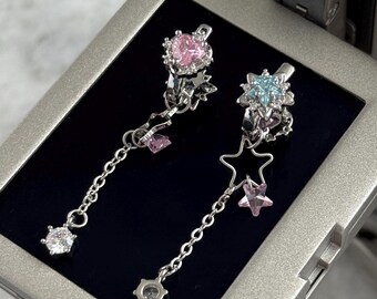 Double Sided Gyaru Dangle Earrings 2000s Mcbling Star Heart Hoops Fairycore Coquette Earrings Kpop Nana Anime Gift for her