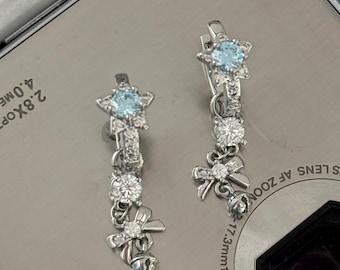 Y2k Jewelry Ocean Blue Star Hoops Gyaru Mcbling Earrings Fairycore Bow Earrings Kpop Nana Anime Coquette Gift for her