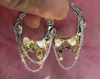 Pendientes grunge con lazo Gyaru Y2K, pendientes Nana Punk, aros góticos, pendientes llamativos Acubi Cottage, regalo estético coqueto para ella, regalo navideño