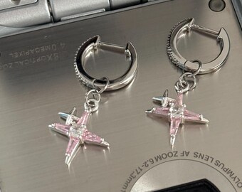 Y2k Star Hoops Pink Northstar Earrings  Fairycore Earrings Nana Anime Alt Gyaru