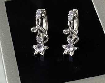 Y2k Jewelry Star Earrings Bow Coquette Pale Purple Fairycore Hoops Huggies Kpop Nana Anime