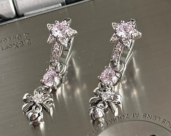 Y2k Jewelry Cherry Blossom Pink Star Hoops Gyaru Mcbling Earrings Fairycore Bow Earrings Kpop Nana Anime Coquette Gift for her