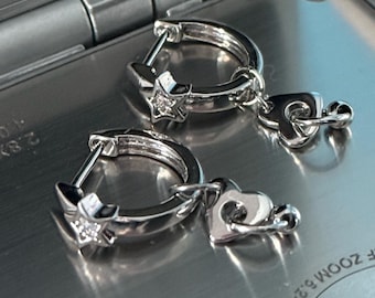 Y2K Earrings Star Hoops Grunge Hollow Heart Earrings Titanium Steel Nana Anime Alt Jewelry