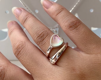 Y2K Grunge Ring, Chunky Heart Ring, Moonstone Heart Ring, Nana Anime,Grunge Ring, K Pop Jewelry, Y2k Jewelry, Indie Jewelry, Acubi Jewelry