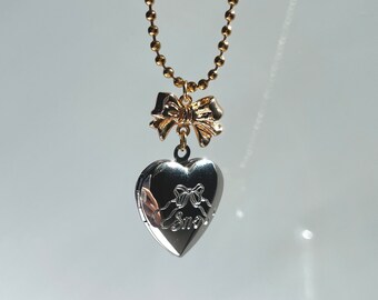 Coquette Bow Heart Locket Necklace Y2k Bow Choker Fairy Grunge Ballet Core Priscilla necklace indie jewelry Valentine's Day Gift for Her