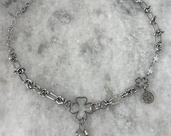 Stainless Steel Y2k Clover Necklace Chunky Grunge Choker Punk Nana Anime Alternative
