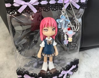 Ita bag Y2k Gyaru Lace Ribbon Doll Plush Display Bag Clear Bag keychain
