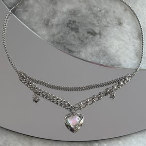 Y2k Grunge Necklace Chubby Heart Iredescent Necklace  Chunky Grunge Necklace Alt Jewelry Acubi Nana Anime Indie Aesthetic K Pop Punk Jewelry