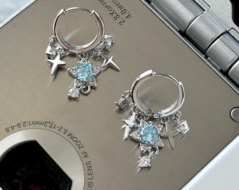 Y2K Gyaru Earrings Blue Star Hoops Grunge Cluster Earrings Mcbling Nana Anime Alt Jewelry