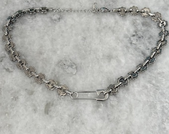 Y2k Grunge Choker Stainless Steel Safe Pin Button Gear Necklace Punk Nana Anime