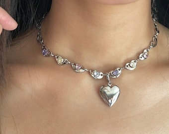 Coquette Heart Locket Choker Heart Link Ballet Core Necklace Nana Anime Jewelry Indie Accessories