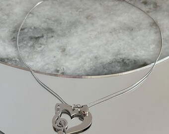 y2k music clef heart pendant necklace music note snake chain necklace with heart stainless steel nana anime grunge minimalist alt jewelry