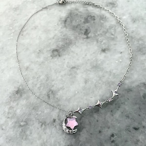 Y2k Grunge Necklace Chubby Pink Star Moon Necklace  Chunky Grunge Necklace Alt Jewelry Acubi Nana Anime Indie Aesthetic K Pop PunkJewelry