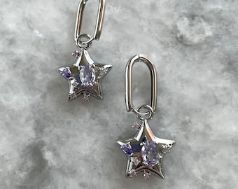 Y2K Star Hoops Grunge Purple Star Hoop Earrings Fairycore Hoop Earring Alt Earrings  2000s K Pop Indie Aesthetic Gift  Egirl Cybercore