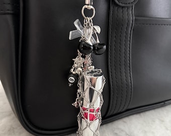 Y2k Lipstick Holder Gyaru Charms Lucky 8 Black cherry Grunge Nana Anime Bag Charm