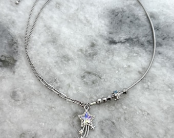 Y2k Star Necklace Shooting Star Choker Grunge Alt Jewelry with fidgeting charm