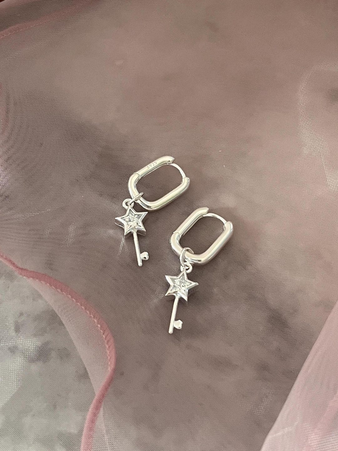 Sterling Silver Star Key Earrings, Acubi Grunge Jewelry - Etsy