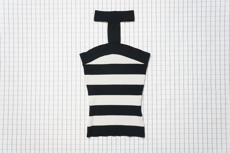 90 S Choker Top Black N White Stripe Top Ribbed Tube Etsy