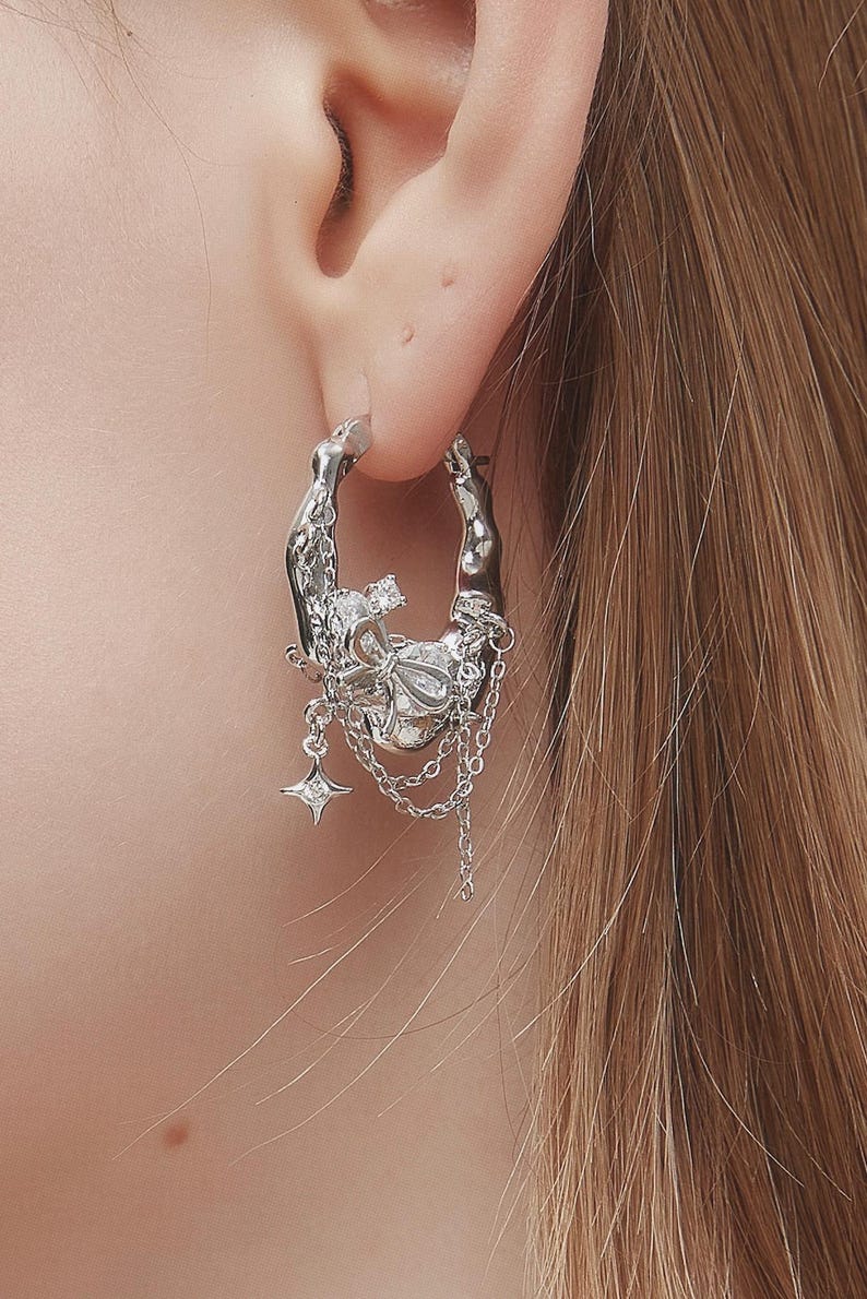 Pendientes Y2K con diseño de aros llamativos de estilo coqueto, de Nana Anime Fairycore, regalo de San Valentín imagen 2