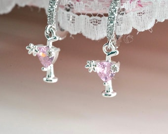 Y2K Coquette Earrings Gyaru Jewelry Pink Lemonade Cup Hoops Shoujo Himekaji