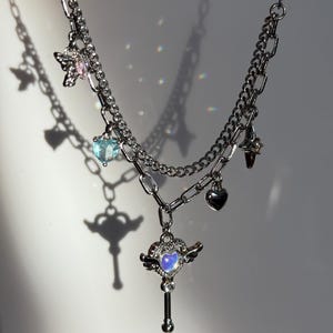 Y2k Grunge Necklace Angel Heart Wing Magic Girl Necklace Chunky Grunge Charm Necklace Alt Jewelry Acubi Nana Anime Indie Aesthetic K Pop