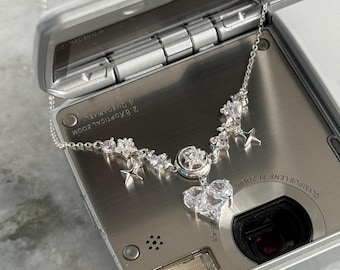 Y2k Gyaru Necklace Star Moon Crystal Pendant Necklace Mcbling Nana Anime Jewelry Fairycore Coquette
