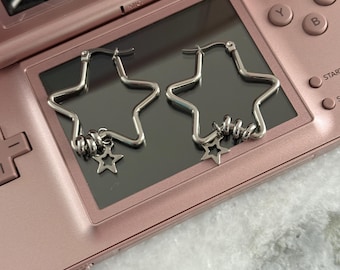 Y2K Large Star Hoops Grunge Earrings Stainless Steel Oversized Star Hoop Kpop 2000s Nana Anime Jewelry