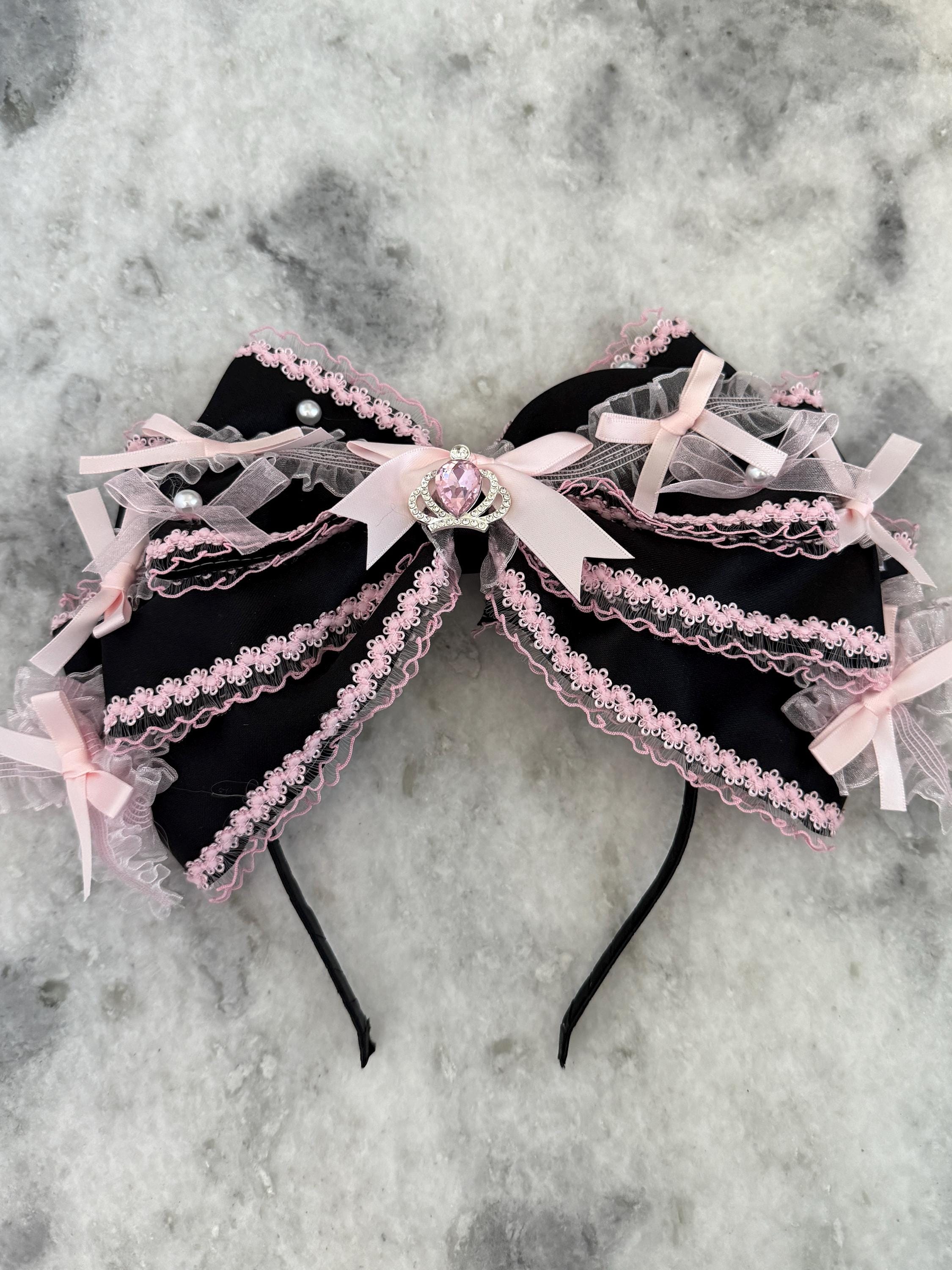 Ma*rs Hair Bow Ribbon Gyaru Accessories Lot Bling Agejo Gyaru Gal Style Pink Y2K Himegyaru pastel pink crown hair bow [Gyaru line] – Lilia & Lace main image 3