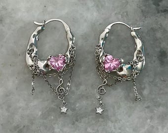 Pendientes grunge Y2K, pendientes de nota musical shoujo Nana Punk, pendientes de aro góticos, Gyaru Gal Cyber Himekaji, regalo estético para ella, Heisei Retro
