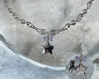 Y2k Star Locket Necklace Dreamcore Shoujo Coquette Bow Necklace Choker Angel Wings Nana Anime Accessories Jirai Kei Alternative Jewelry