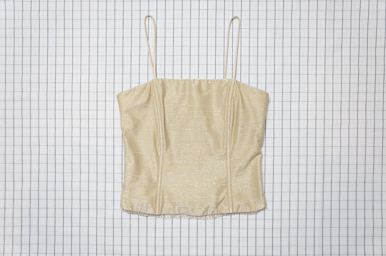 Clueless gold metallic corset with opal beads trim Soft Grunge S Goddess 90/'s Crop Top Tumblr Aesthetic rave