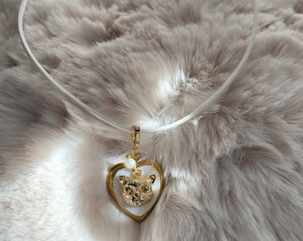 VINTAGE Locket Cat Heart Locket Necklace Fairy Grunge Faux Suede Tie Ribbon Choker Anime Jewelry indie jewelry Artistic Jewelry Rare Locket