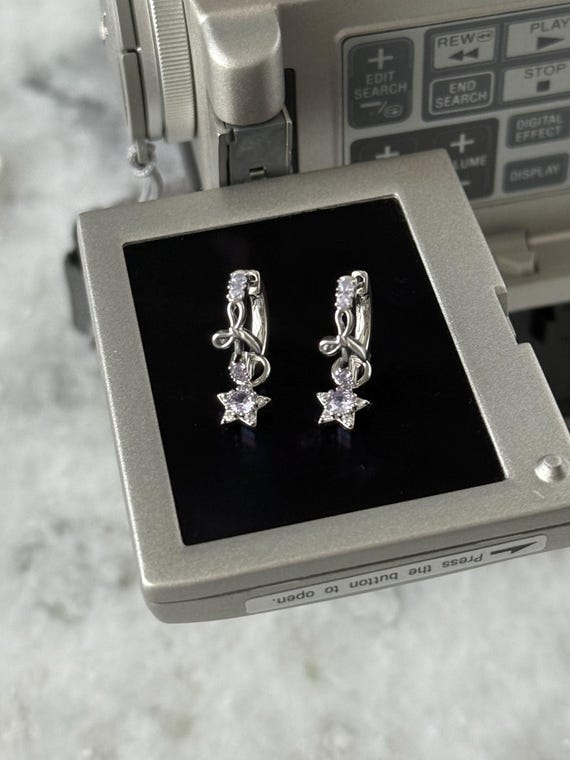 Y2k Jewelry Star Earrings Bow Coquette Pale Purple Fairycore Hoops Huggies Kpop Nana Anime