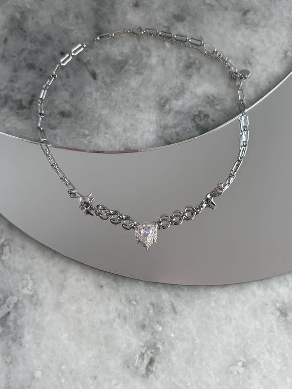 Y2k Grunge Necklace Chunky Purple Heart Star Chain Alt Jewelry Nana Anime Indie Accessories