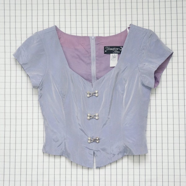 90's Corset Crop Top, Lilac Pearlescent Top, Rhinestone Stone Top, Clueless, Baby Girl, Pastel Goth, Soft Grunge, Tumblr, S/ M