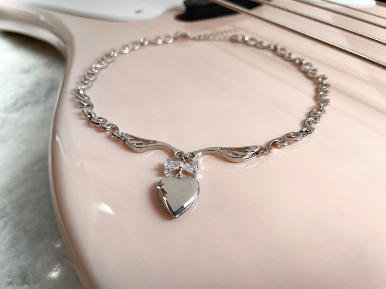 Y2k Coquette Heart Locket Necklace Bow Choker Shoujo Fairycore Valentine's day Gift