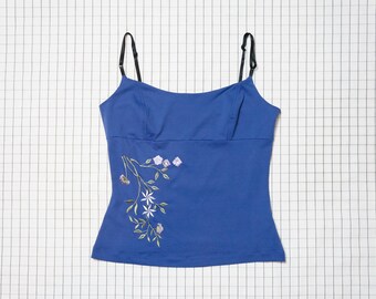 90's Crop Top, Blue Floral Embroidered Crop Top, Botanical Demi Top, Romantic, Clueless, Aesthetic, Soft Grunge, Club Kid, Tumblr Top, L