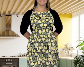 Lemon Apron for Women Waterproof Apron for Cleaning Cooking Apron Cute Lemon Apron with Pockets Lemon Patterned Apron Gift for Lemon Lover