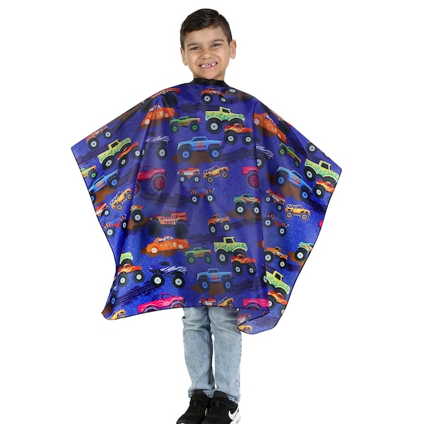 Kids Haircutting Cape with Monster Trucks Hair Cape with Snaps Kids Cape for Haircuts Boys Hair Cape with Cars Salon Cape for Kids