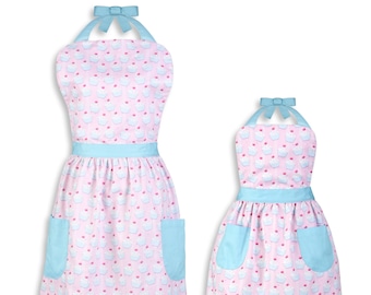 Mother Daughter Aprons Matching Cupcake Apron Set for Baking and Cooking with Family Baking Apron Set Gifts for Mommy and Me Kids Apron