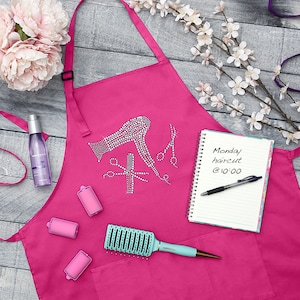 Hot Pink Rhinestone Apron for Hair Stylists Cosmetology Apron Gift for Stylist Nail Tech Apron Pink Apron for Women Apron with Rhinestones