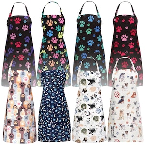 Waterproof Dog Grooming Apron for Dog Grooming Smock with Pockets Gift for Dog Groomer Apron for Washing Dishes Salon Apron Paw Prints