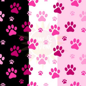 Carta stampabile con impronta di zampa rosa, confezione di carta digitale con impronta di zampa, download immediato di modelli di gatti, bundle di modelli di animali domestici carini, bundle digitale