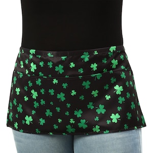 Shamrock Apron St Patrick&#39;s Day Apron Server Apron Green Clover Apron Irish Pub Waitress Apron Gift for Server Short Waitress Apron