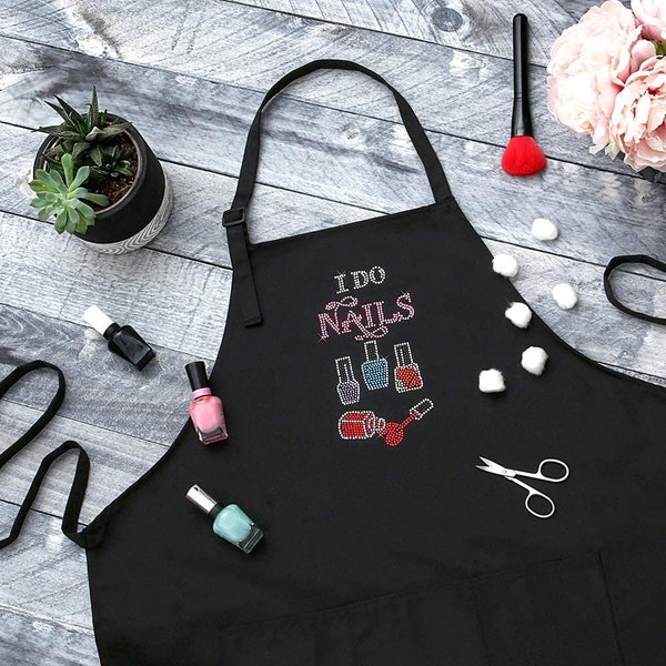 I Do Nails Nail Tech Apron for Cosmetologist Nail Tech Apron with Rhinestones Salon Apron for Nail Artists Apron Gift for Salon Owner