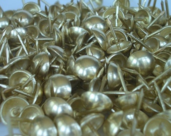 Brass Colored Upholstery Tacks / Nails Bright Brass Finish 7/16" Round Head, 1/2" Shank Fast Free Shipping 100, 250 or 1000