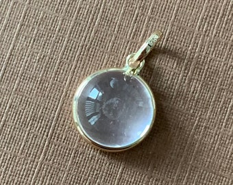 No import tariffs! Mini 14k Solid Yellow Gold Rose Quartz Pendant, 8mm Round Cabochon Charm