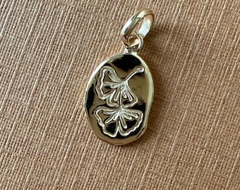No import tariffs! Mini 14k Solid Yellow Gold Nugget “Ginkgo” Pendant, Tiny Charm